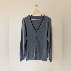 The Tie Bar Men’s 100% Wool Charcoal Button Front Cardigan Sweater Size L